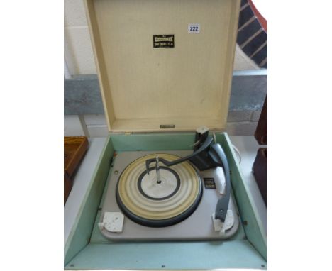 A DANSETTE BERMUDA RECORD PLAYER, turquoise case, worn
