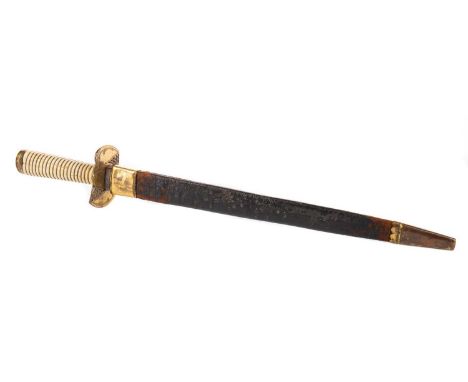 EARLY 19TH CENTURY NAVAL DIRK,with tapered steel blade over a pierced and scroll engraved guard, with brass bound ribbed bone