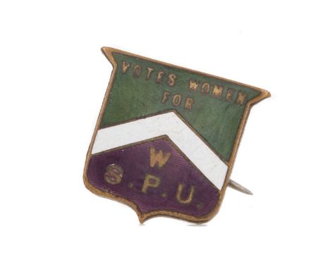 EARLY 20TH CENTURY SUFFRAGETTE ENAMEL BADGE,inscribed VOTES FOR WOMEN and W.S.P.U. for the Women's Social and Political Union