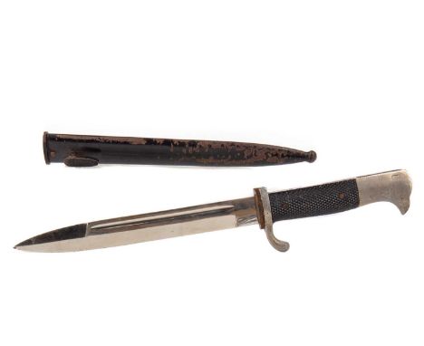 THIRD REICH DRESS BAYONET,with fullered chromed blade over a chequered two-piece bakelite grip, in laquered scabbard, 35.4cm 