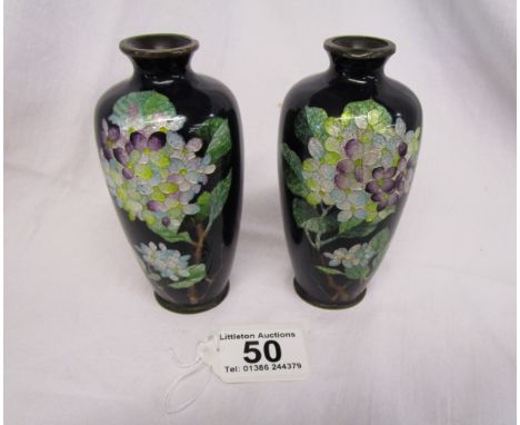Pair of Japanese cloisonné vases, Ota Toshiro, late Meiji / Taisho, of shouldered ovoid form, decorated in stylised depiction