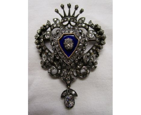Fine 19C diamond and enamel brooch
