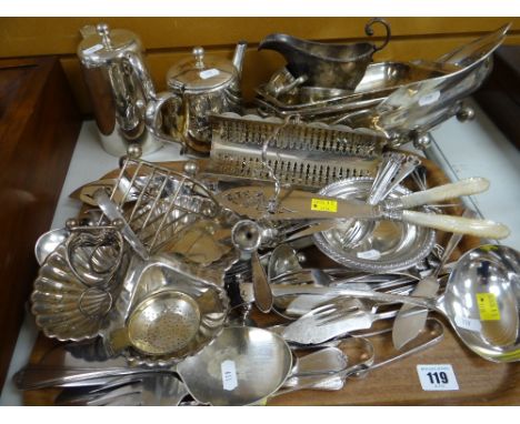 EPNS FLATWARE including ladle, coffee-bean spoons, mother of pearl handled tea knives, fish slices ETC