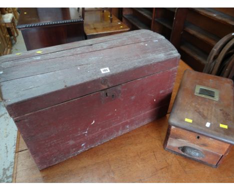 DOME STAINED PINE TRUNK / VINTAGE WOODEN CASH REGISTER (2)