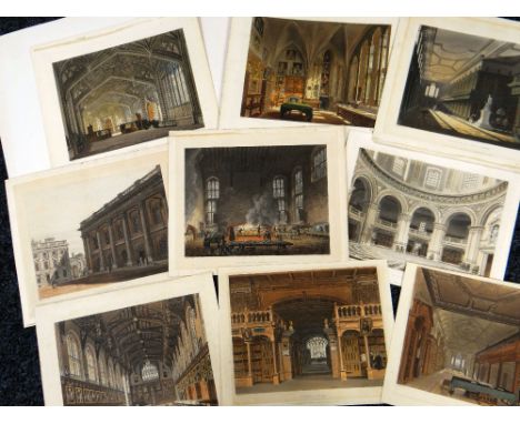 NINE COLOURED ENGRAVINGS FROM R ECKERMANN'S HISTORY OF OXFORD by Pugin/Mackenzie and Bluck ETC
