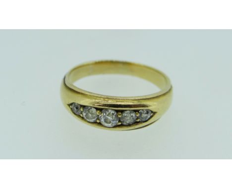 YELLOW METAL FIVE STONE DIAMOND RING, 4.7gms, in ring box
