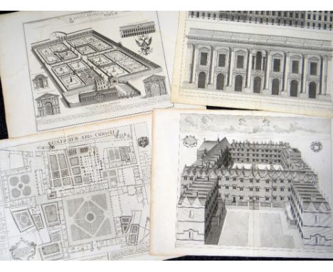 GUIL WILLIAMS six loose uncoloured engravings - architectural including 'Collegium Aedis Christi' including site plan