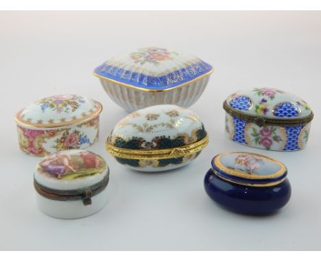 Royal Albert oval box, decorated with floral vignettes, with five other patch and dressing table boxes, (6)