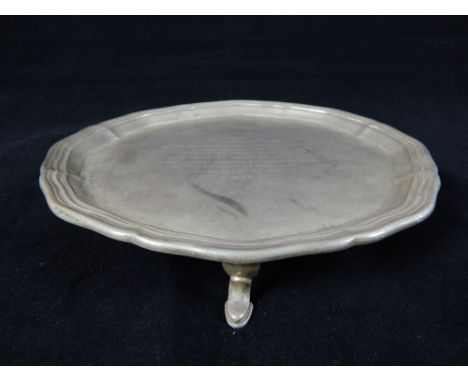 Silver salver, military inscription First Surrey Rifles to Sergeants Mess 2nd Bn The Royal Warwickshire Regt, c.1932, pie cru