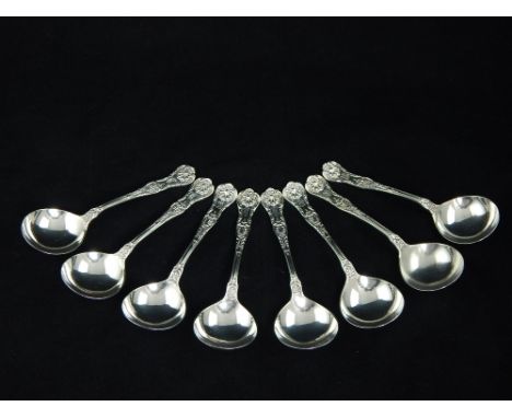 Set of eight Victorian Sterling silver Kings pattern sauce ladles marked J.E.Caldwell & Co, 204 g