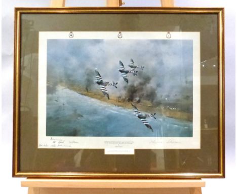 Robert Taylor, Johnnie Johnson leading 144 Canadian Wing over the Normandy beaches June 1944, signed first edition print with