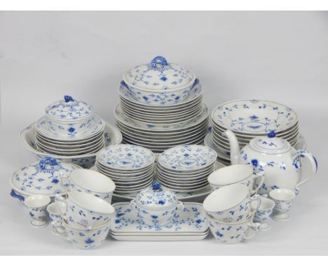 Bing & Grondahl blue fluted porcelain tea and dinner service for eight with additional tureens, serving dishes and side plate