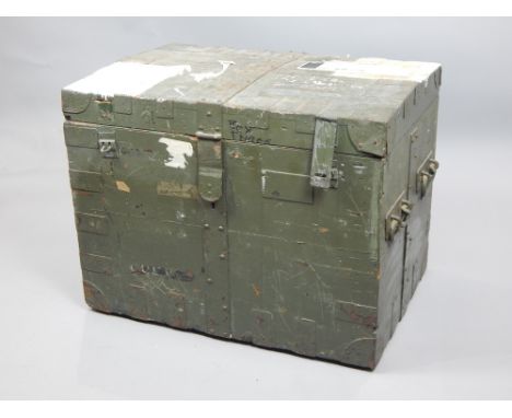Carrington military silver storage shipping trunk, iron bound, 65.5 x 84.5 x 59cm