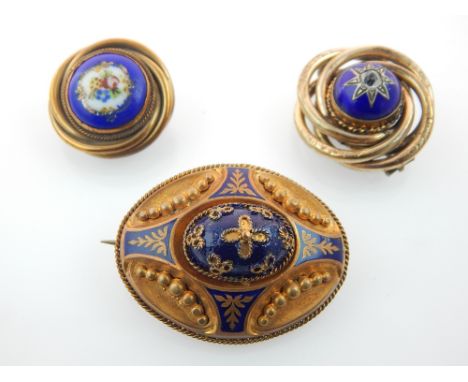 Enamel knot brooch and two other brooches, c.1900 (3)