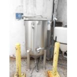 Stainless steel cone bottom vessel with lid top , 28 in diameter x 50 in deep __LOCATED: OUTSIDE