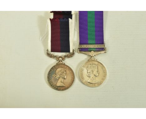 A QEII CAMPAIGN SERVICE MEDAL, NEAR EAST BAR, named 4173227 A.C.I. E.A.G.MACEY. R.A,F. &amp; a QEII RAF LSGC medal named Cpl 