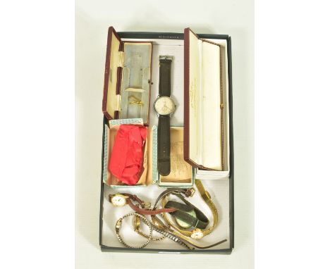 A SELECTION OF WRIST WATCHES, to include an Angie 15 Rubis manual wind with white dial and Arabic numerals, circular case mea