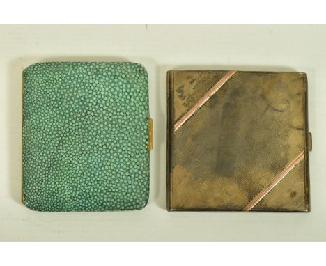 TWO EARLY 20TH CENTURY CIGARETTE CASES, the first lined in shagreen, stamped made in England, the second with engine turned d