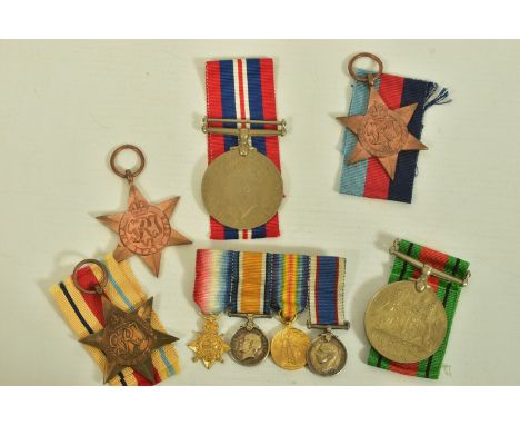 GREAT WAR MINIATURES &amp; A WORLD WAR TWO GROUP OF FIVE MEDALS, as follows, A small jewellery box containing 1914 Star Briti