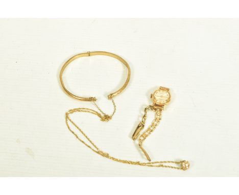 A SELECTION OF MAINLY GOLD JEWELLERY AND WATCH, to include an 18ct gold Monvis manual wind wristwatch, circular cream colour 