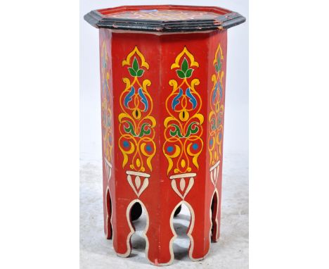 A retro vintage 20th century Moroccan side table / occasional table of octagonal form having a polychrome geometric decoratio