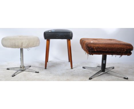 A collection of three retro vintage 1970s mid 20th century comprising of black leatherette raised on four tapering legs, a fa