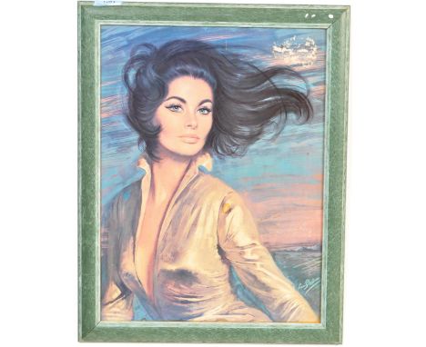 A retro vintage mid 20th century 1960s print of " Gail " by Lou Shabner. Set within a green wooden frame. Measures 50cm x 40c