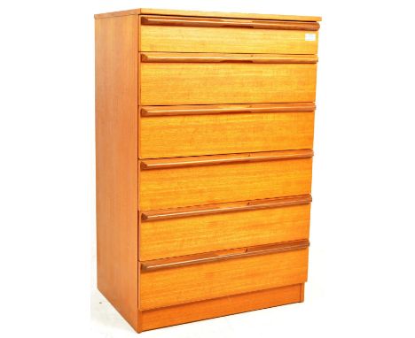Avalon - British Modern Design - a retro vintage mid 20th century circa 1960s teak wood upright chest of drawers having six d