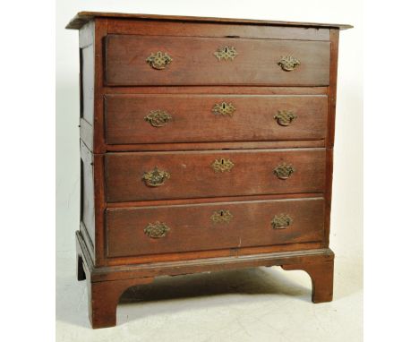 An 18th Century George II attic chest having a flared top over a bank of two over two drawers brass swan handles raised on br