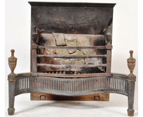 A 19th century Victorian cast iron fire basket / fire grate. The heavy cast iron fire grate having a large cast iron backplat