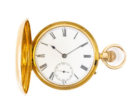 A VICTORIAN GENTLEMAN'S 18CT GOLD CASED, KEYLESS WIND, HUNTING CASED POCKET WATCHThe gilt jewelled three quarter plate lever 