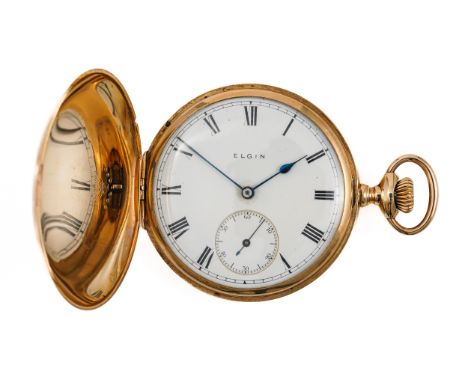 AN ELGIN GOLD CASED KEYLESS WIND HUNTING CASED POCKET WATCHThe jewelled lever movement detailed Elgin Natl Watch Co USA 16795