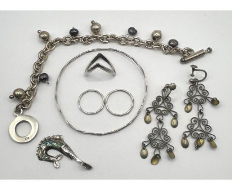 A silver and black cultured pearl bracelet, assorted other silver jewellery, a&nbsp;Norwegian gilt metal and enamel bracelet,