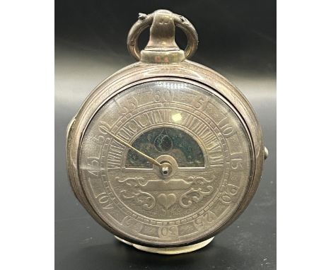 A silver cased pocket watch, with a champlevé dial and moon face aperture, the fusee movement signed J Thompson, London No 02