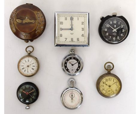 A silver plated pocket watch, other watches and clocks