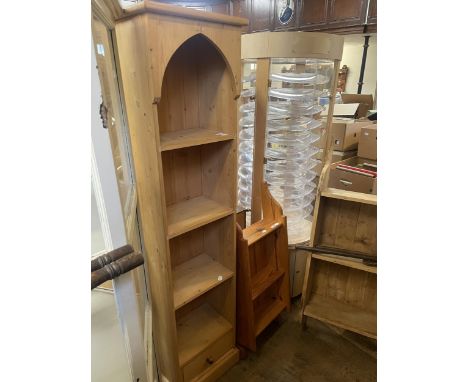 A pine bookcase, 43 cm wide, a pine shelf, 40 cm wide, and a bookcase (3)