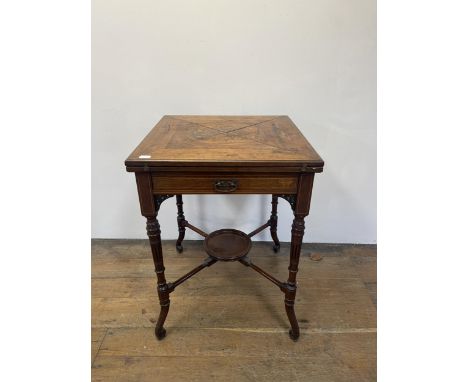 A late 19th century rosewood envelope card table, a mirror, three side tables and two pedestals (7)