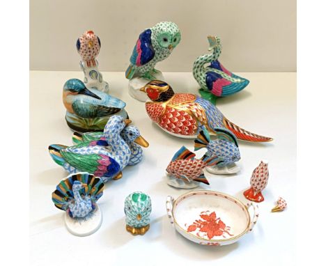 A Herend figure of two ducks, 8 cm wide, other Herend and figures (qty)One of the small birds heads has been broken off, a la
