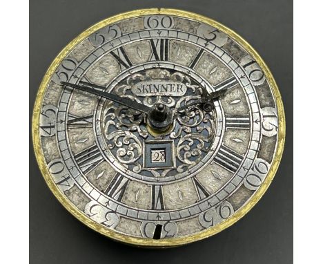 A George III pair cased pocket watch, the champlevé dial with a date aperture and signed Skinner, with a fusee movement, sign