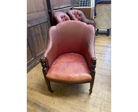 A button back armchair, another, and a mahogany framed chair (3)