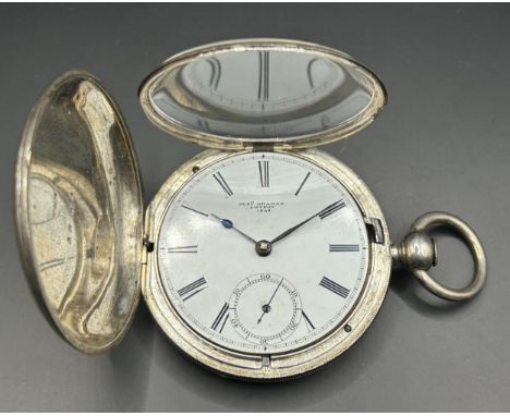 A full hunter pocket watch, with enamel dial and subsidiary seconds dial, by Josh Graham, London No 1858, 5.5 cm diameter Pro