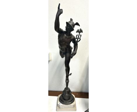 After Giambologna, a large bronze figure of Mercury, on a marble base, 89 cm high