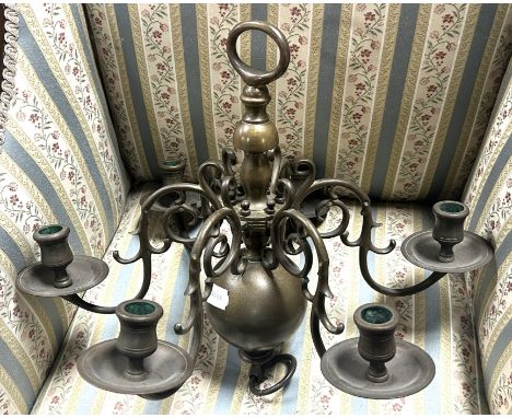 A brass Dutch style chandelier, 50 cm diameter
