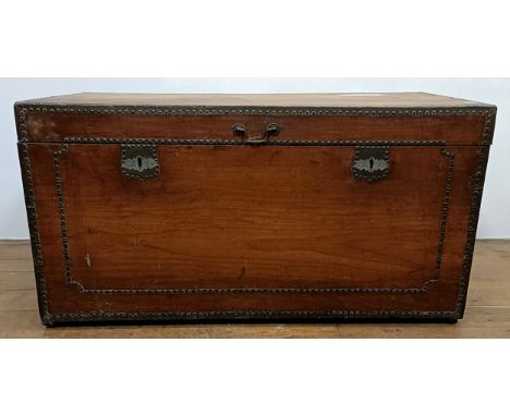 A 19th century camphorwood and brass bound trunk, 100 cm wide