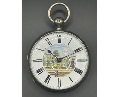 A Victorian silver open face pocket watch, the dial decorated a Stephenson's Rocket type locomotive, London 1872, 5 cm diamet