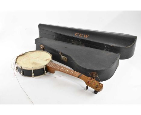 WILL VAN ALLEN; a 'Revelation' ukelele-banjo, cased, also an ebonised violin case (2).