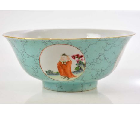 A 19th century Chinese porcelain medallion bowl, decorated with four painted roundels, bears Qianlong mark to base, diameter 