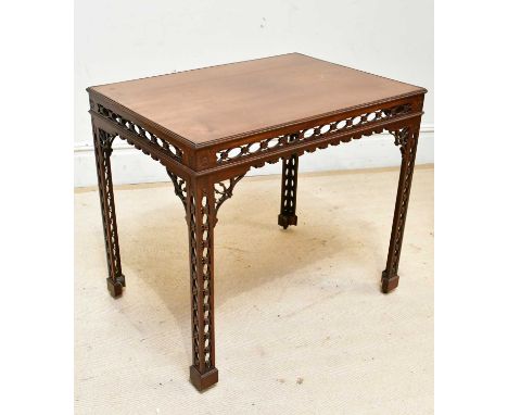 An Edwardian Chippendale Revival mahogany side table, with carved legs and undertier, length 78cm, depth 55cm, height 70cm.Co