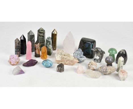 NATURAL HISTORY; a collection of minerals, natural, carved as obelisks, various minerals including labradorite, approx 8 x 8c