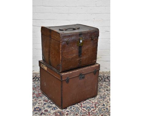 A vintage canvas carriage travelling case by J. Mason &amp; Co, Finchley Road, London, with initials 'E.W' and leather trim, 